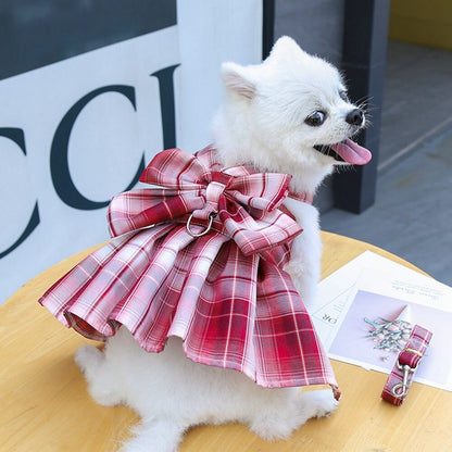 Pet Dog Dress Skirt with Harness Leash Kit Dog Cat Vest Type Traction Clothes Small Dog Party Birthday Wedding Bowknot Dress