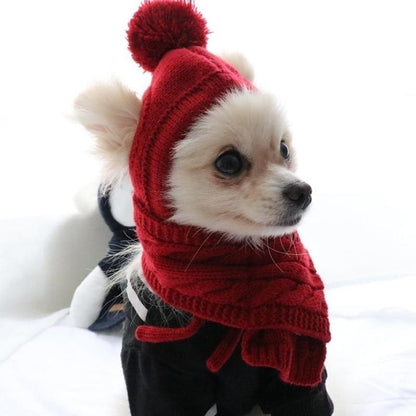 Hat for Dogs Winter Warm Stripes Knitted Hat+Scarf Collar Puppy Teddy Costume Christmas Clothes Santa Dog Costumes