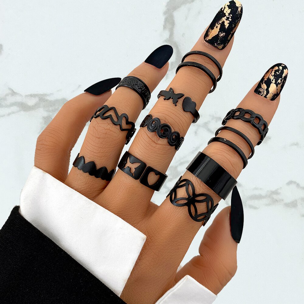 Vintage Gothic Metal Rings Set for Women Girls Geometric Retro Multi Knuckle Joint Finger Ring Personality Snake Trendy Jewelry