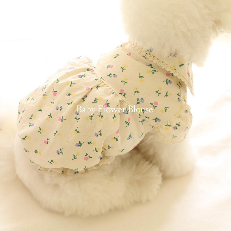 INS CottonDog Skirt floral dress with small buttons Exquisite Lace Print Bow Puppy Dress Bichon Pet Cat Princess Dog Clothes