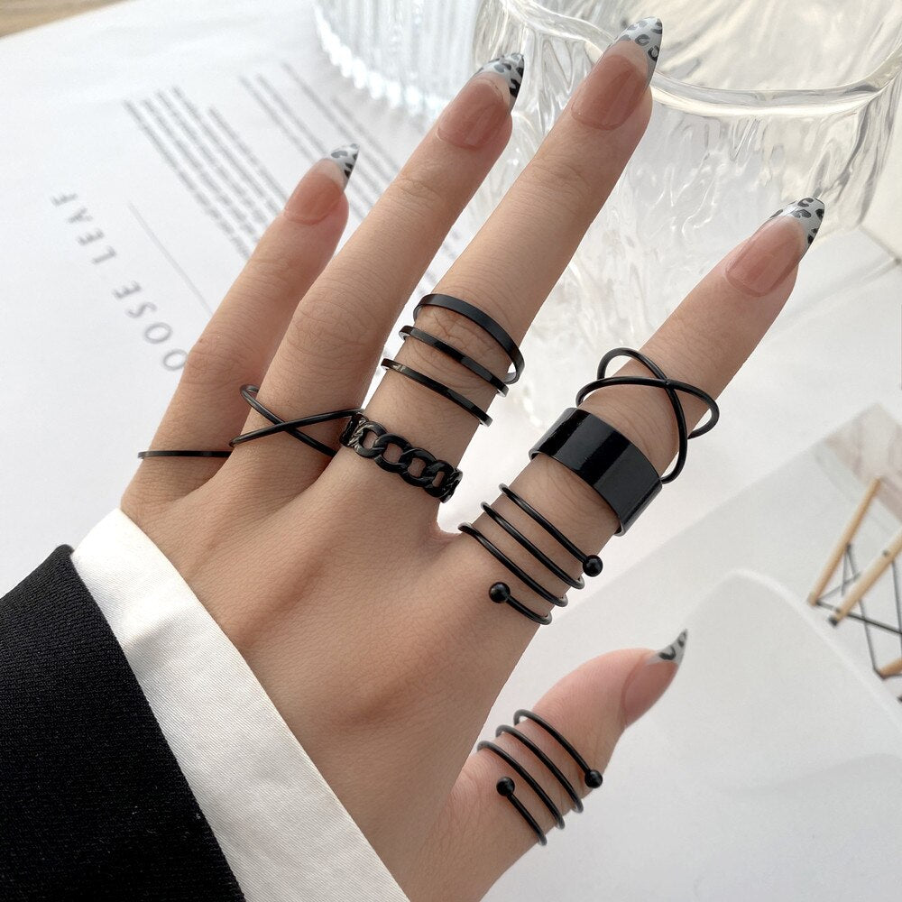 Vintage Gothic Metal Rings Set for Women Girls Geometric Retro Multi Knuckle Joint Finger Ring Personality Snake Trendy Jewelry