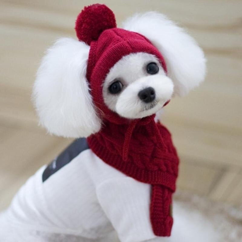 Hat for Dogs Winter Warm Stripes Knitted Hat+Scarf Collar Puppy Teddy Costume Christmas Clothes Santa Dog Costumes