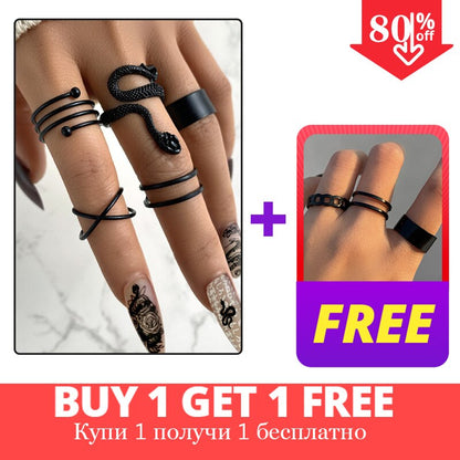 Vintage Gothic Metal Rings Set for Women Girls Geometric Retro Multi Knuckle Joint Finger Ring Personality Snake Trendy Jewelry