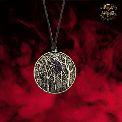 Silver Trees At Night Amulet Necklace