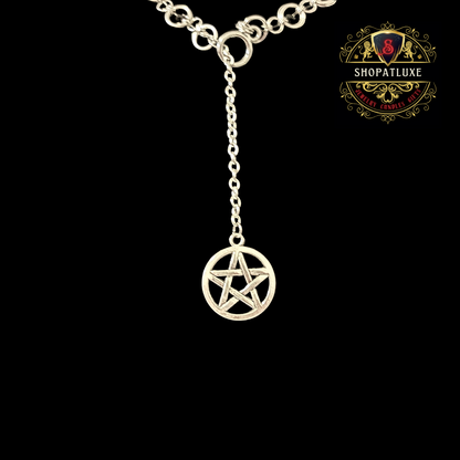 Sterling Silver Pentacle Lariat Chainmail Necklace