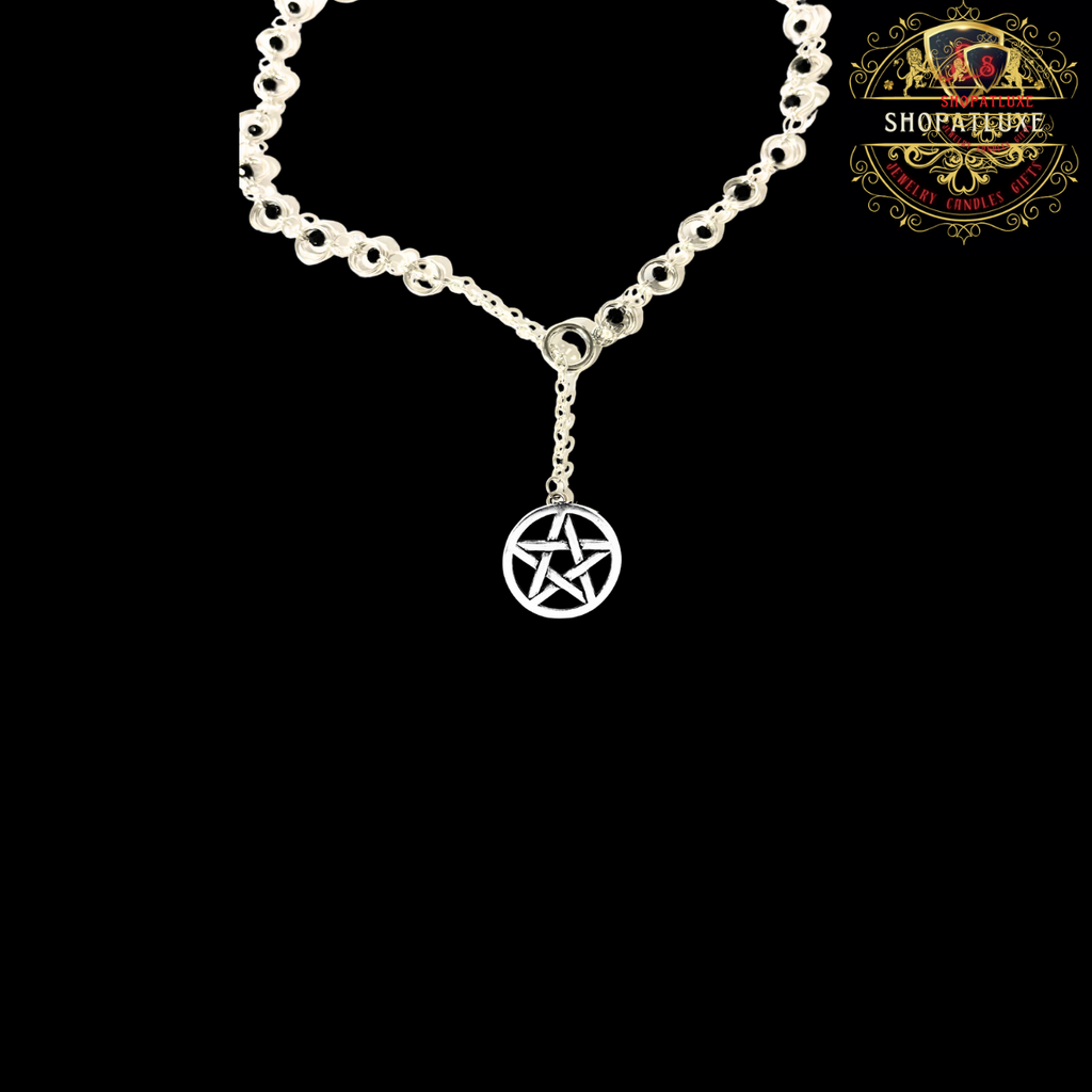 Sterling Silver Pentacle Lariat Chainmail Necklace
