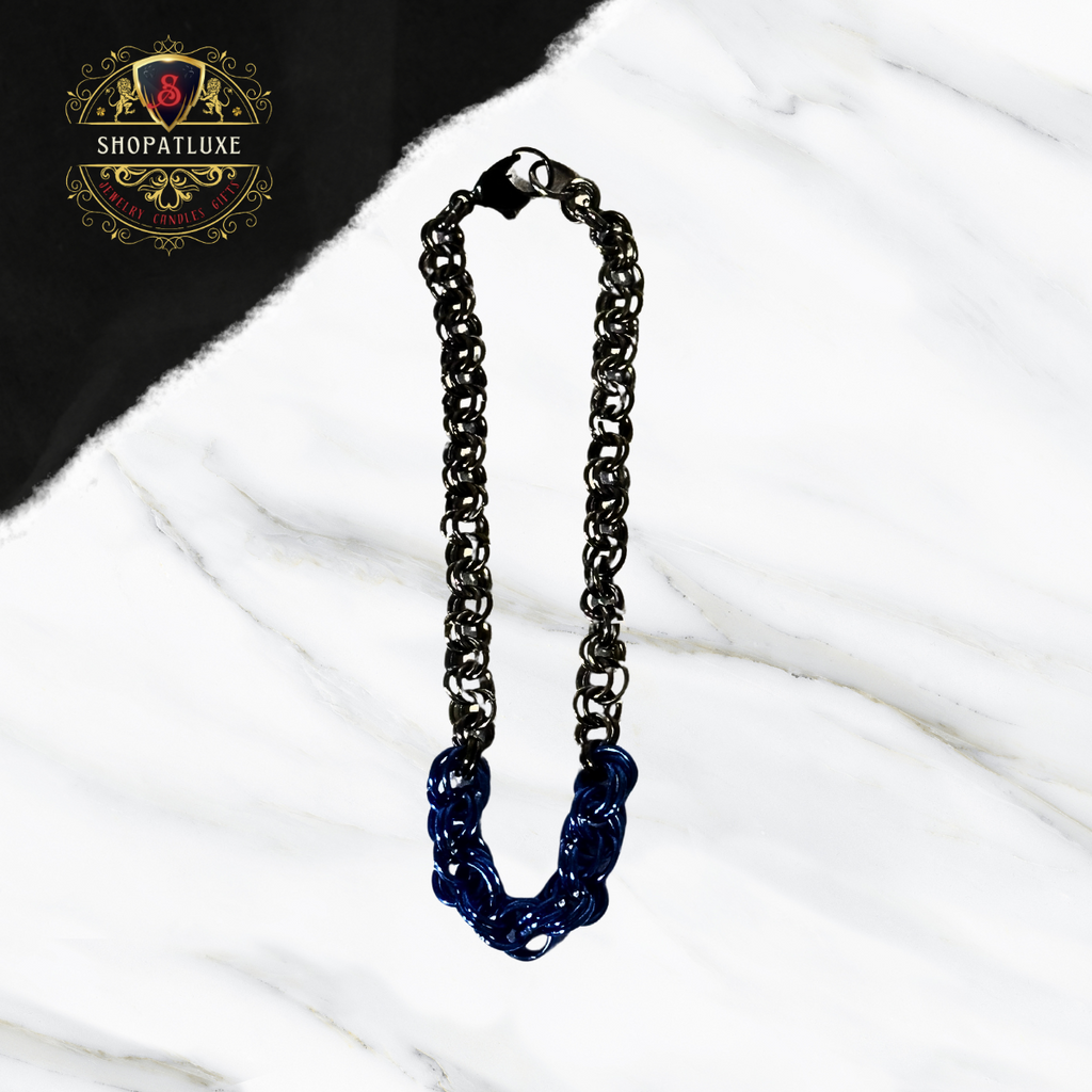 Thin Blue Line Chainmail Bracelet