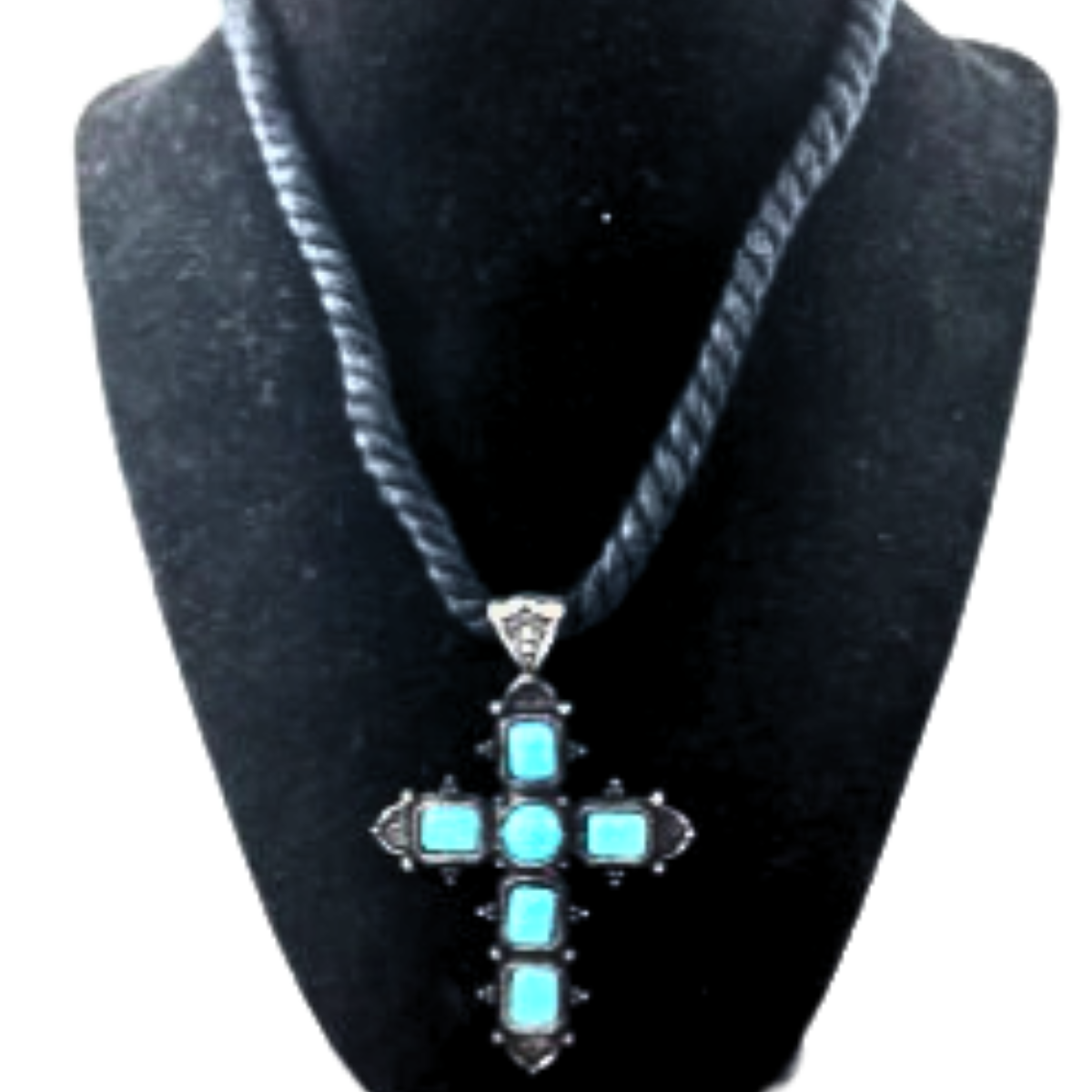 Twisted Textile Turquoise Embellished Cross Necklace