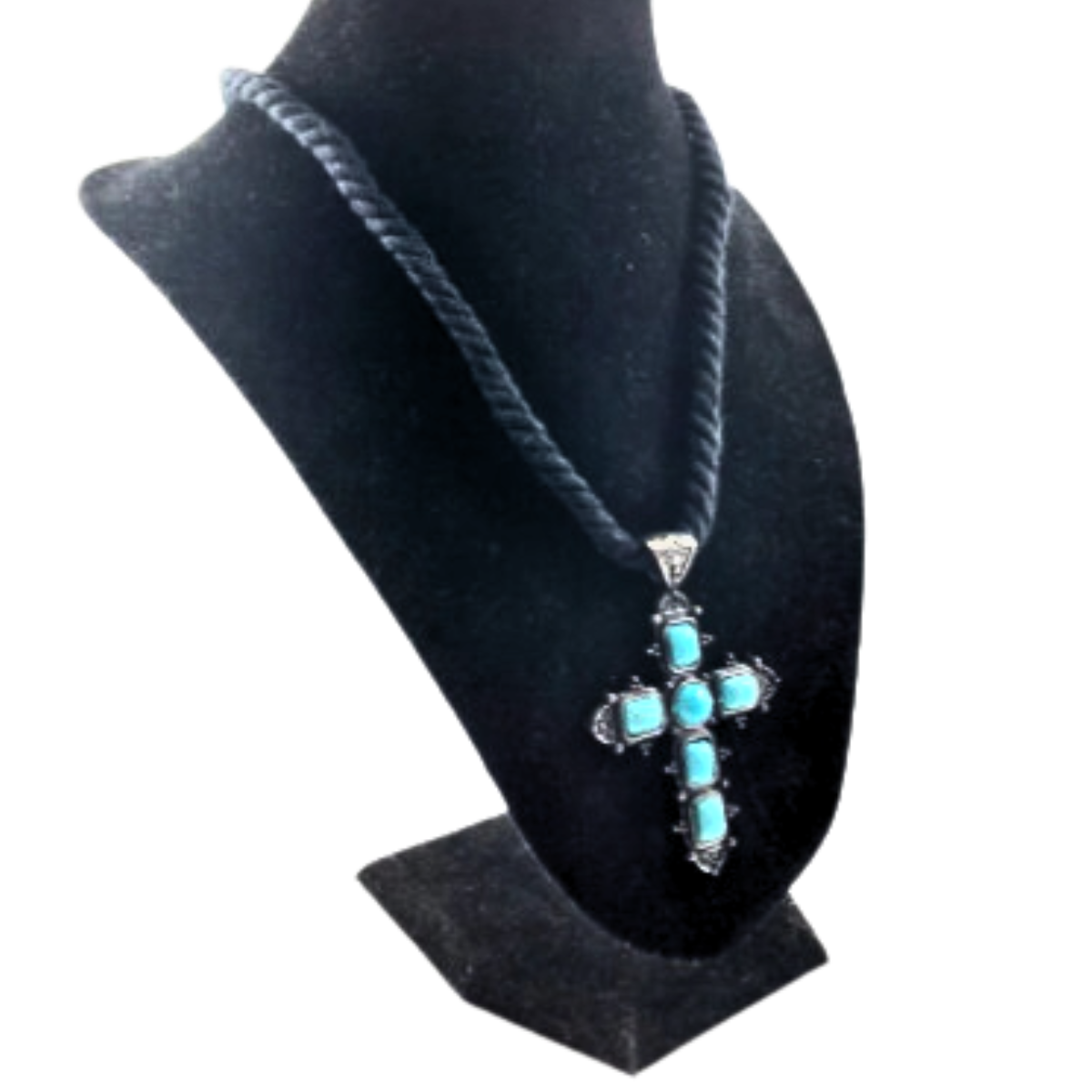 Twisted Textile Turquoise Embellished Cross Necklace