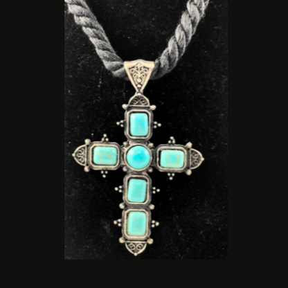 Twisted Textile Turquoise Embellished Cross Necklace