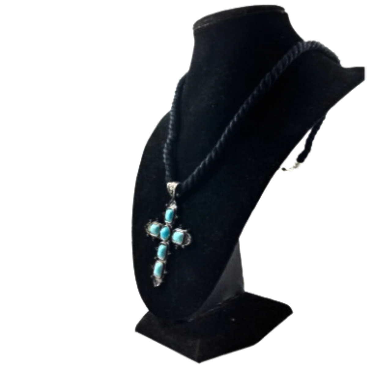 Twisted Textile Turquoise Embellished Cross Necklace