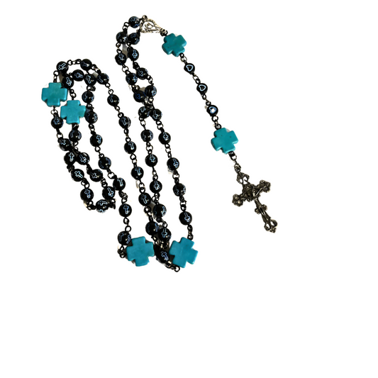 Turquoise And Black Holy Rosary For Youth