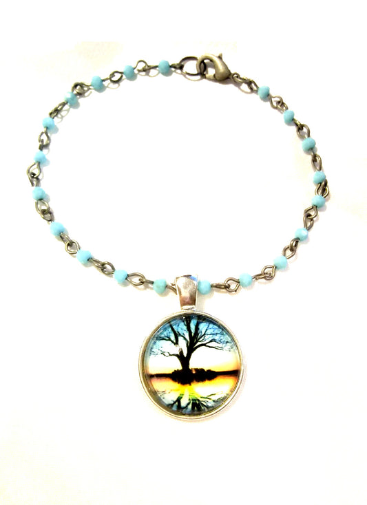 Turquoise Beaded Tree of Life Bracelet