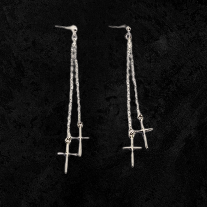 Twin Crosses Dangle Earrings