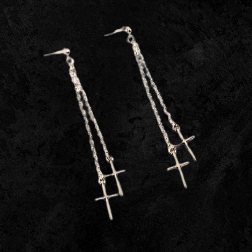 Twin Crosses Dangle Earrings
