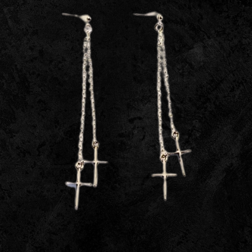 Twin Crosses Dangle Earrings