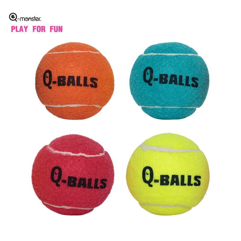 Q-MONSTER Dog Toy Set Thick Walled Natural Rubber Squeak Chew Balls for Dogs Tennis Interactive Bouncy Balls for Training 4-pack