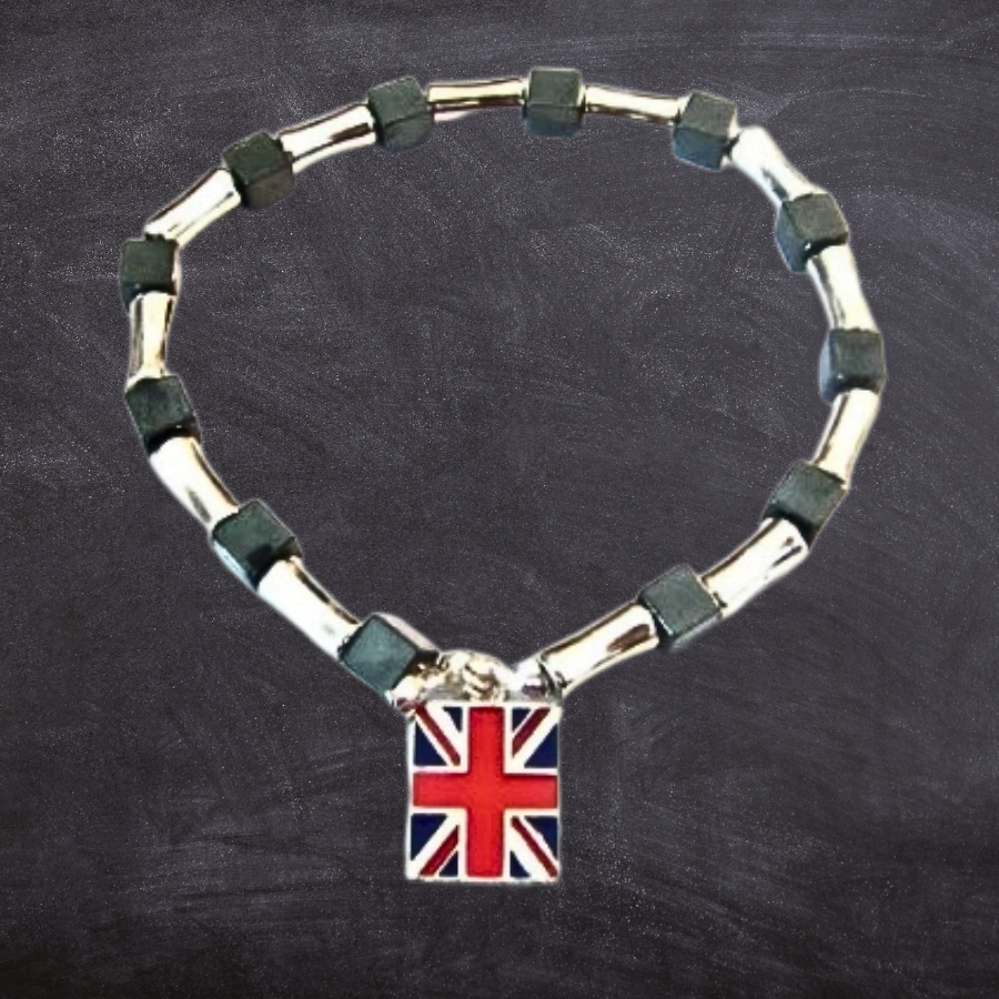 UK Flag Steel And Hematite Bracelet