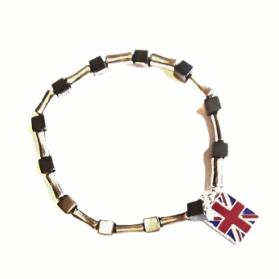 UK Flag Steel And Hematite Bracelet