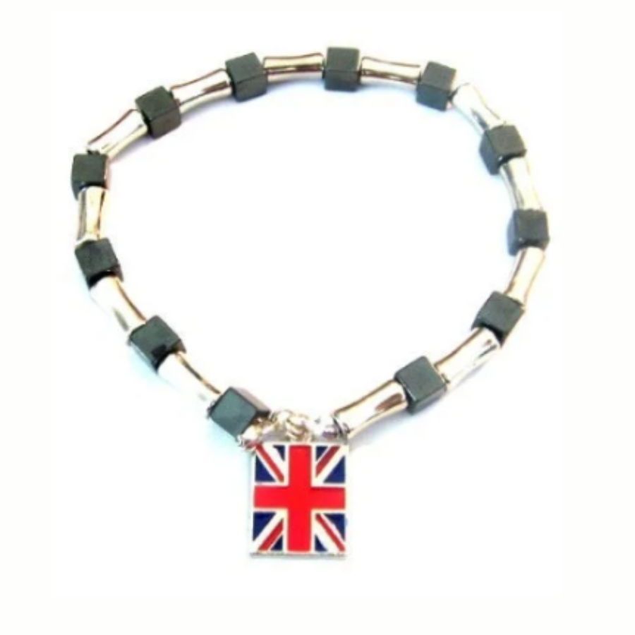 UK Flag Steel And Hematite Bracelet