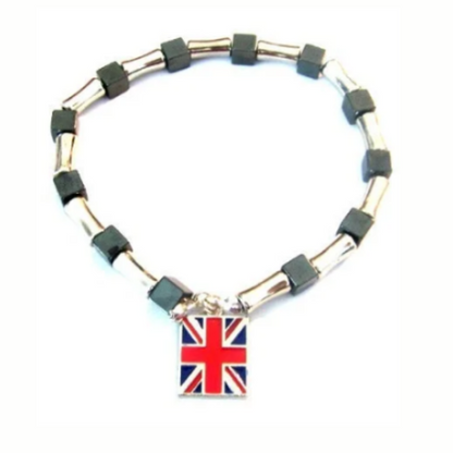 UK Flag Steel And Hematite Bracelet