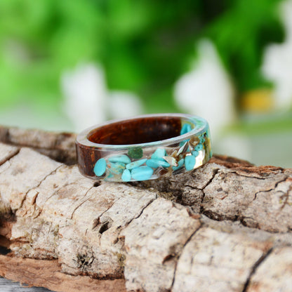 Wood Resin Ring Transparent Epoxy Resin Ring Fashion Handmade Dried Flower Wedding Jewelry Love Ring for Women 2019 New Design