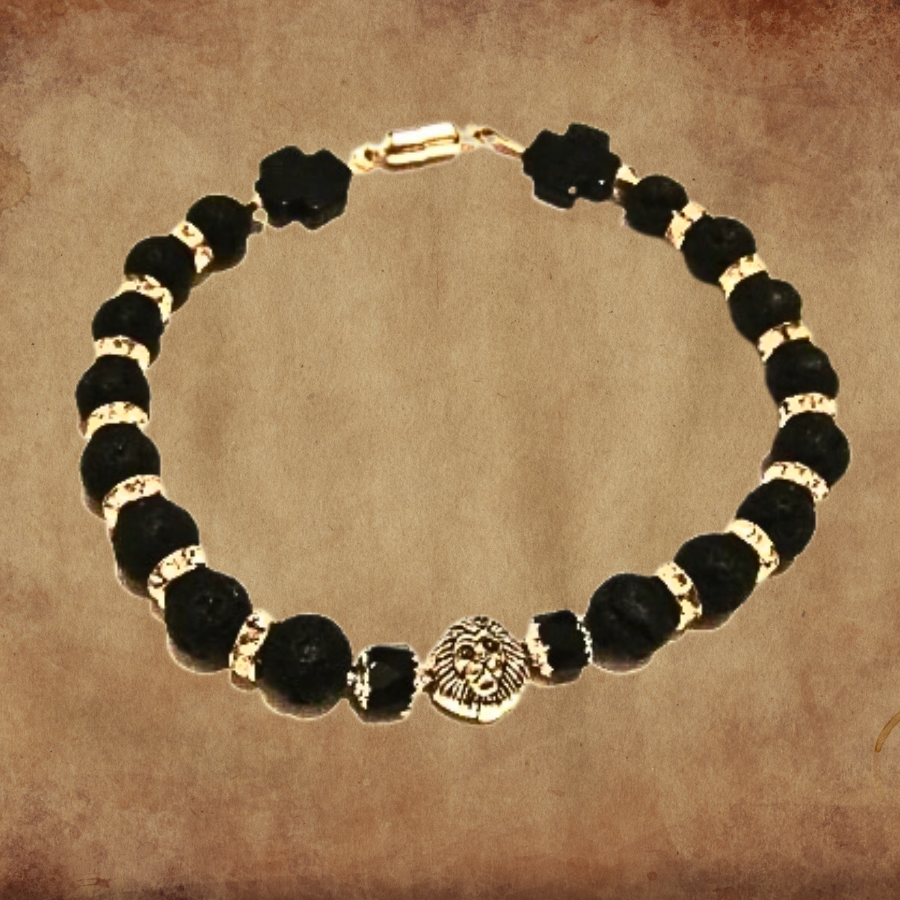 XXL Lion's Head Lava Rocks Bracelet