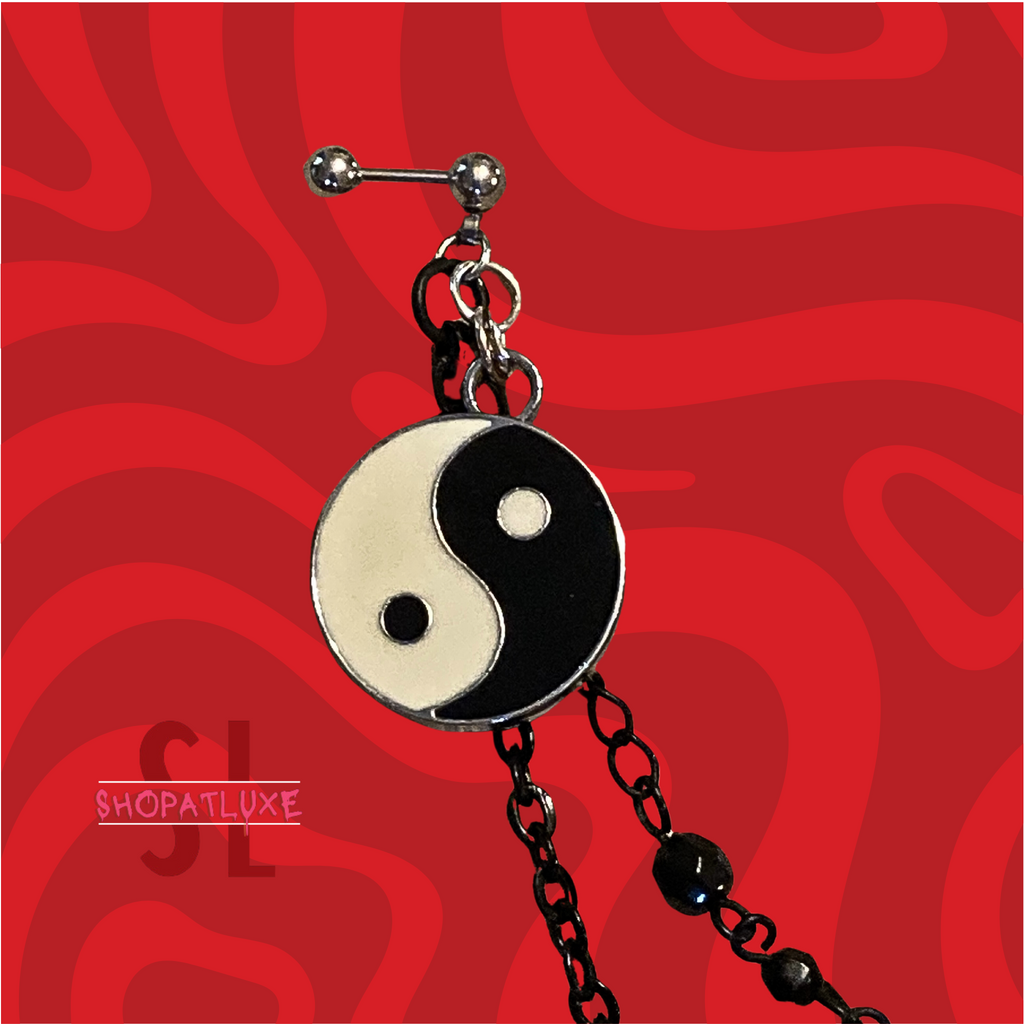Yin Yang Helix Barbell And Ear Cuff And Chain Earring