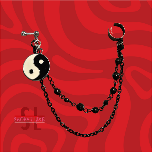 Yin Yang Helix Barbell And Ear Cuff And Chain Earring
