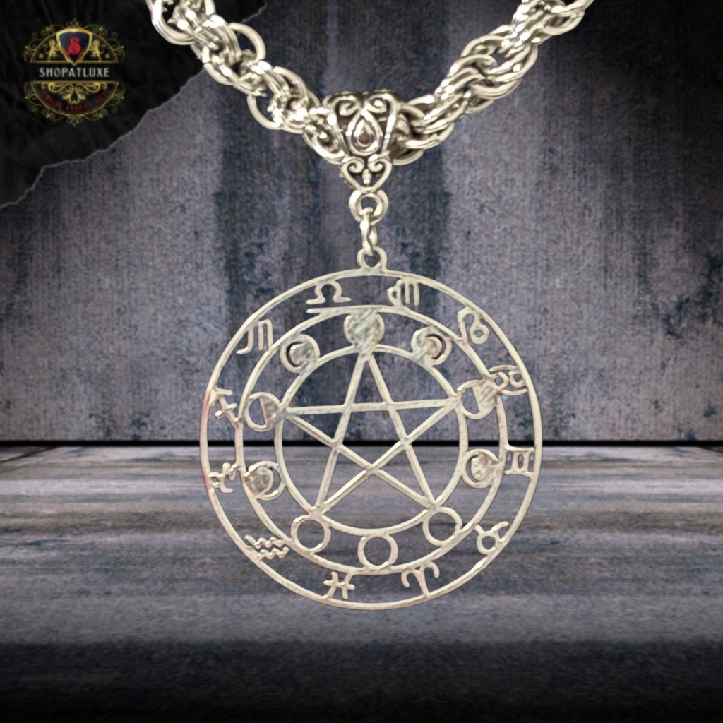 Zodiac Moon Phases Pentacle Chainmail Necklace