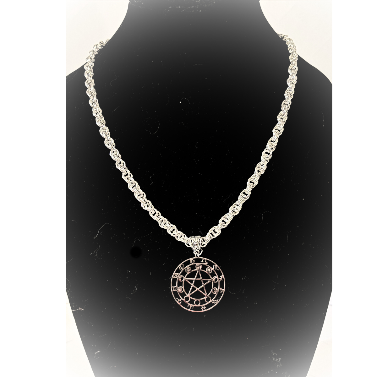 Zodiac Moon Phases Pentacle Chainmail Necklace