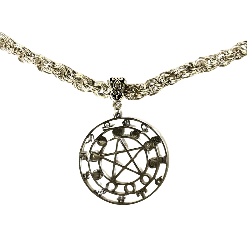 Zodiac Moon Phases Pentacle Chainmail Necklace