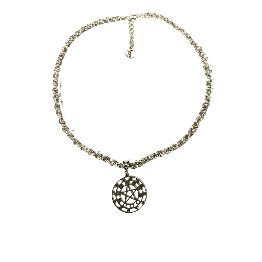 Zodiac Moon Phases Pentacle Chainmail Necklace