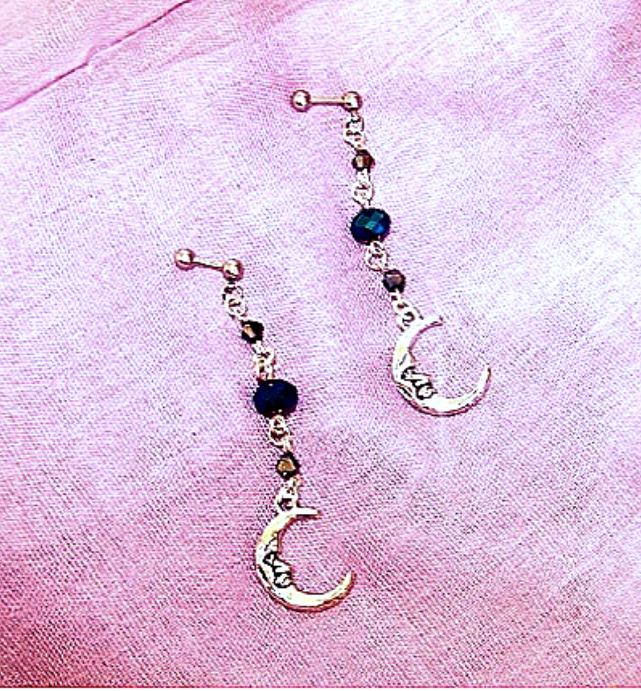 Helix 18g Barbell With Crystal & Crescent Moons