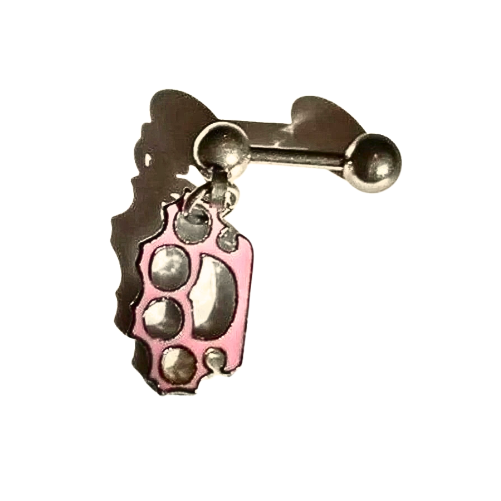 Helix 18g Barbell With Pink Brass Knuckles Dangle