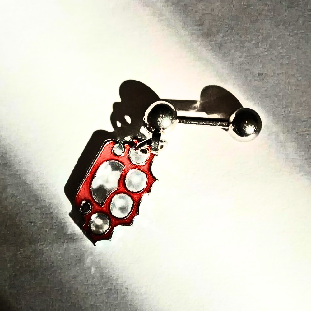 Helix 18g Barbell With Red Brass Knuckles Dangle