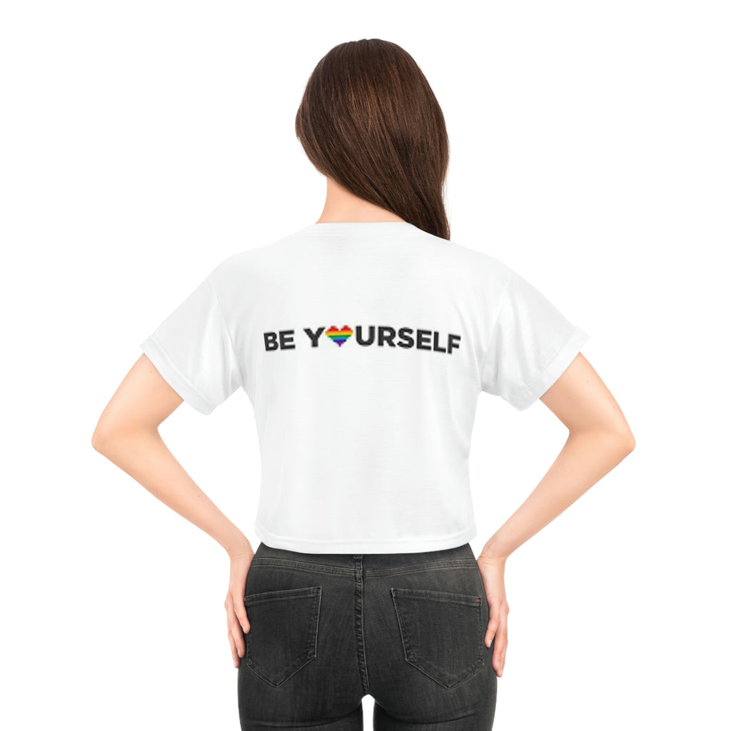 Lipstick Lesbian AOP Crop Tee With Be Yourself Logo On Reverse