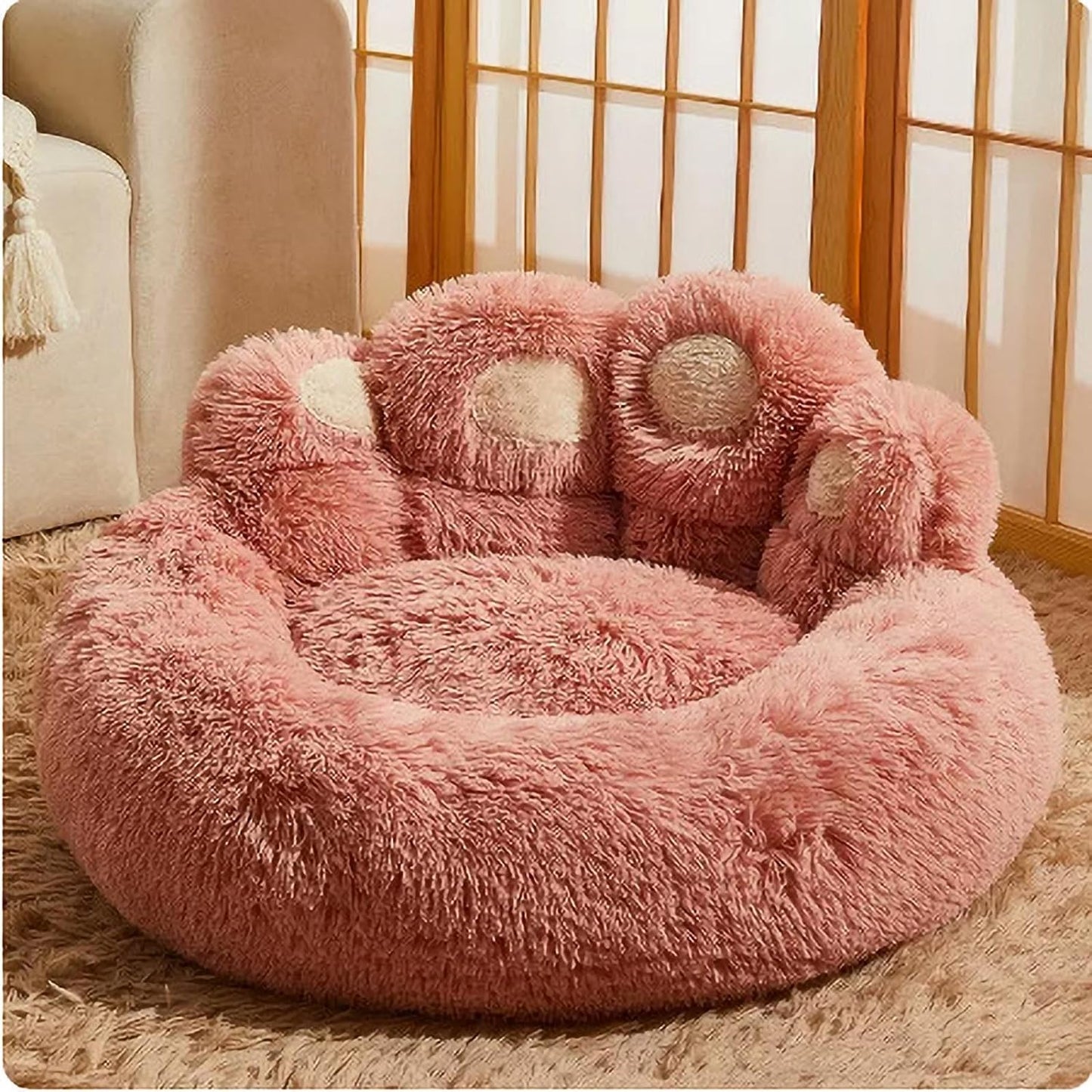 Dog Bed with Standing Paws | Upgraded Soothing Paw Dog Bed | Cozy and Comfy Pet Dog Bed | Creative Dog Donut Bed with Bear Paws | Size 15.74 * 8.66 * 2.75 | Pet Paw Dog Bed for Dogs (Pink)