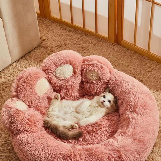 Dog Bed with Standing Paws | Upgraded Soothing Paw Dog Bed | Cozy and Comfy Pet Dog Bed | Creative Dog Donut Bed with Bear Paws | Size 15.74 * 8.66 * 2.75 | Pet Paw Dog Bed for Dogs (Pink)