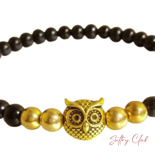 Alpha Owl Black Obsidian And Hematite Bracelet