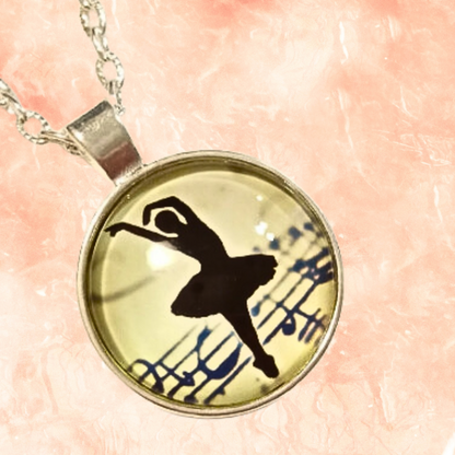 Silver Ballet Dancer Cabochon Necklace