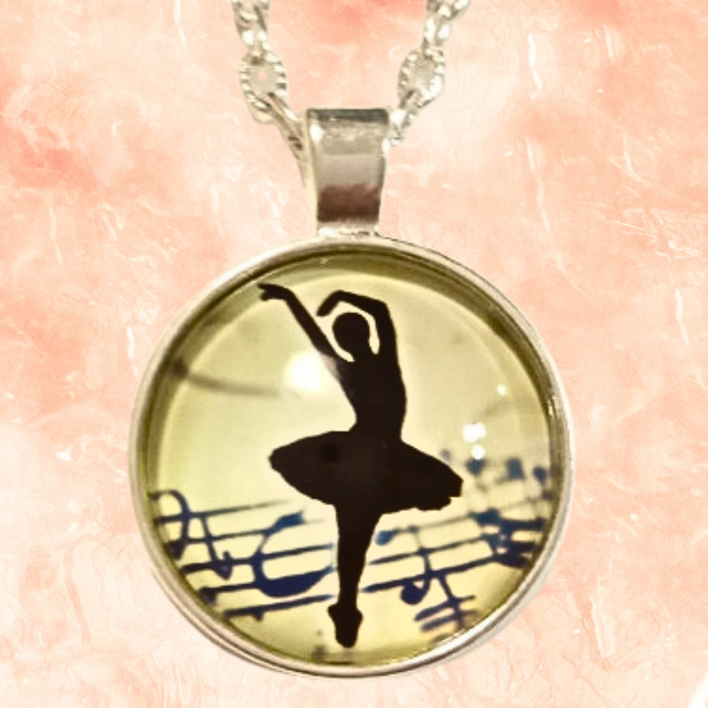 Silver Ballet Dancer Cabochon Necklace