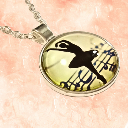 Silver Ballet Dancer Cabochon Necklace