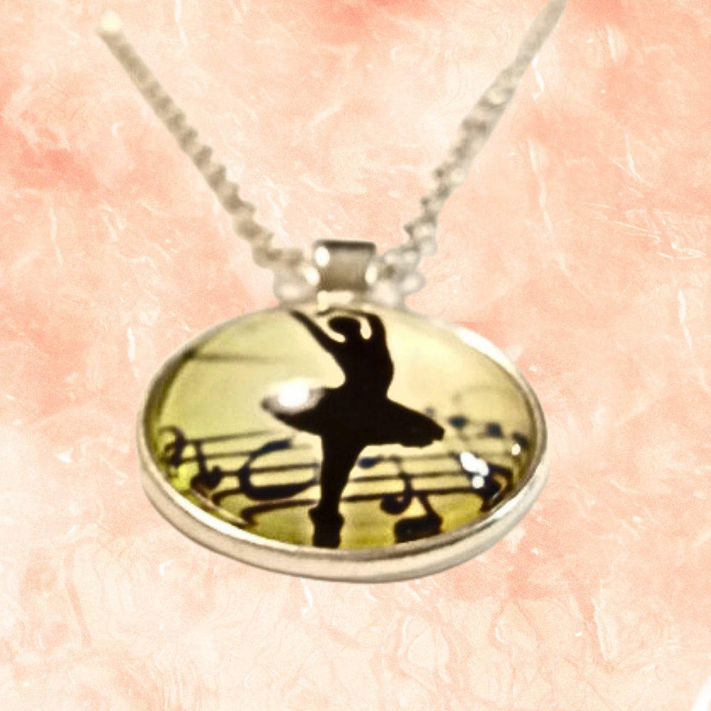 Silver Ballet Dancer Cabochon Necklace