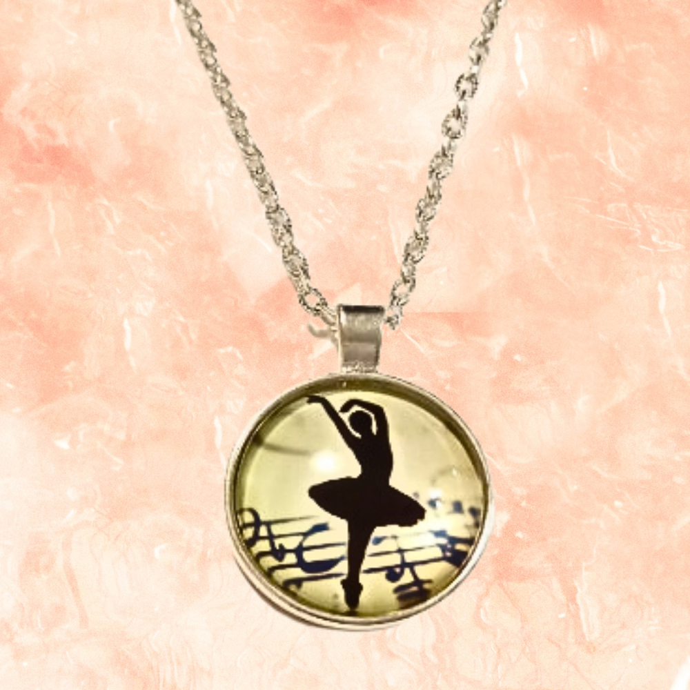 Silver Ballet Dancer Cabochon Necklace