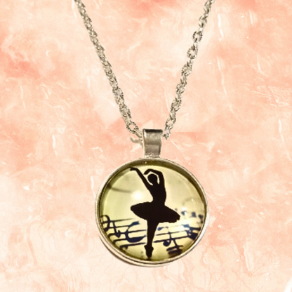 Silver Ballet Dancer Cabochon Necklace