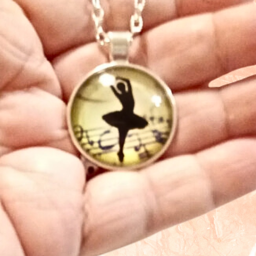 Silver Ballet Dancer Cabochon Necklace