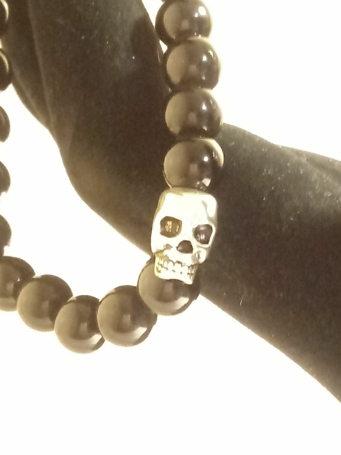 Black Obsidian Silver Skull Bracelet