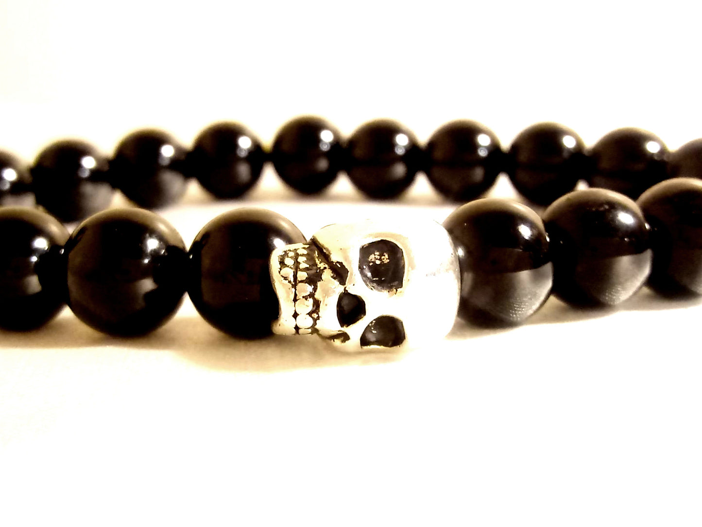 Black Obsidian Silver Skull Bracelet