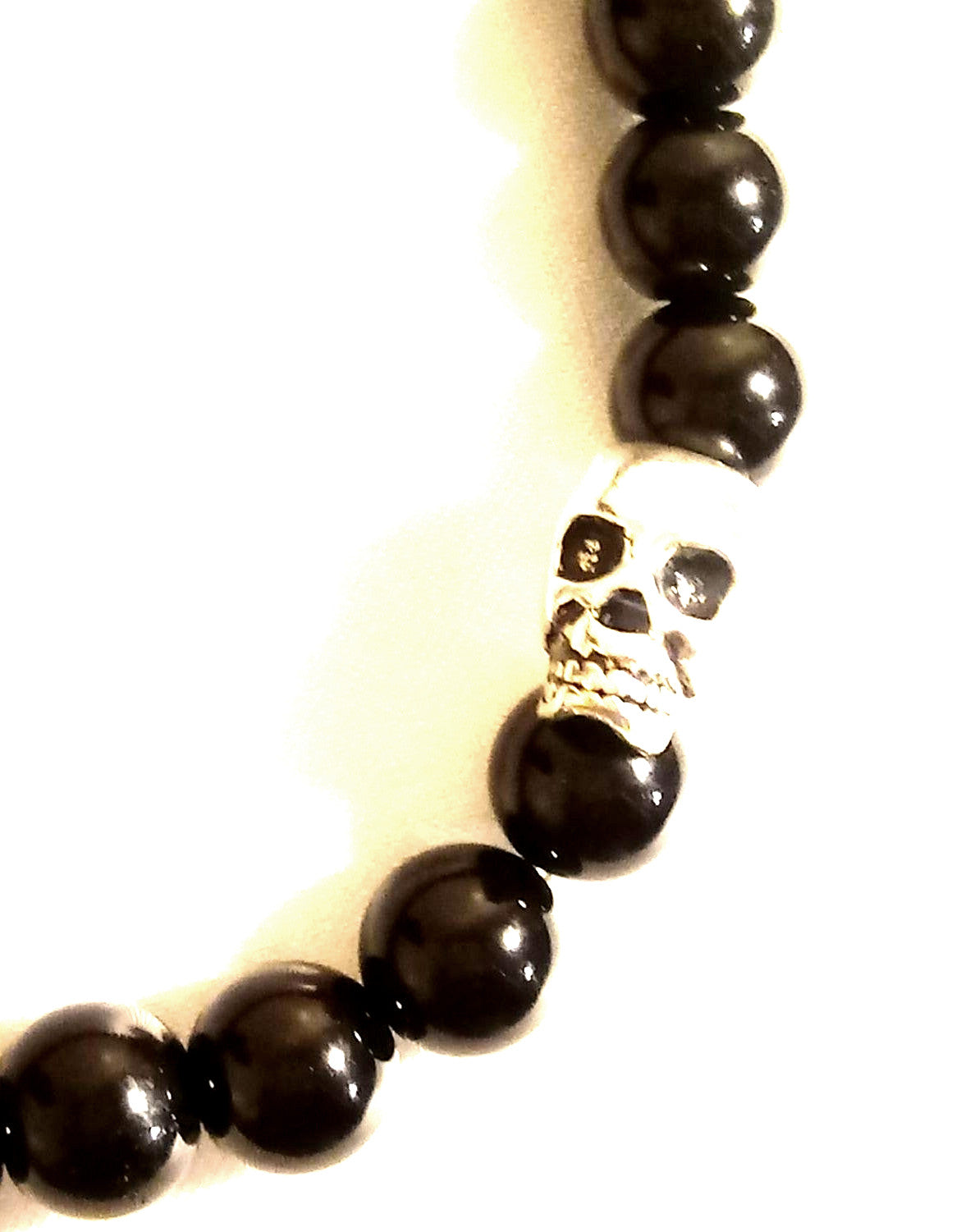 Black Obsidian Silver Skull Bracelet